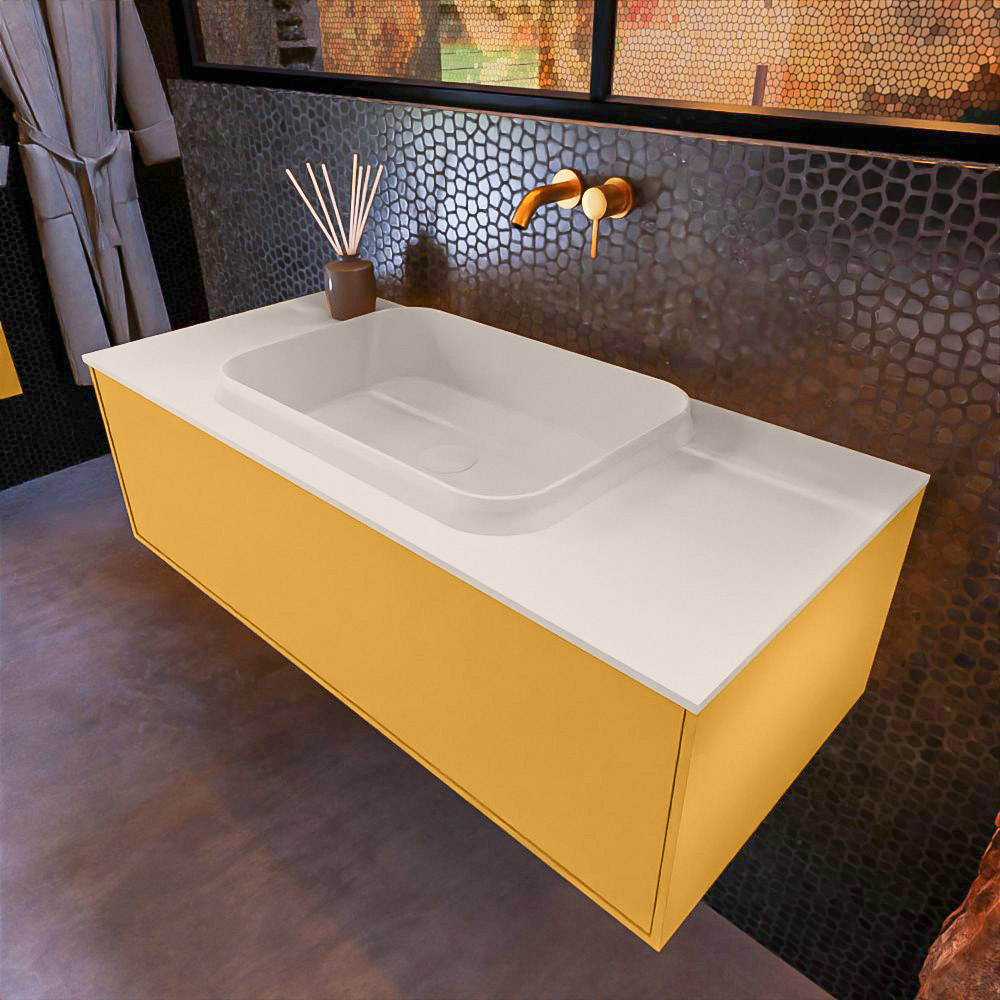 MONDIAZ ERIN 100cm mueble de baño color Ocher 1 cajón. Lavabo RIDGE Centro sin orificio color Linen. 1 MONDIAZ ERIN 100cm mueble de baño color Ocher 1 cajón. Lavabo RIDGE Centro sin orificio color Linen.