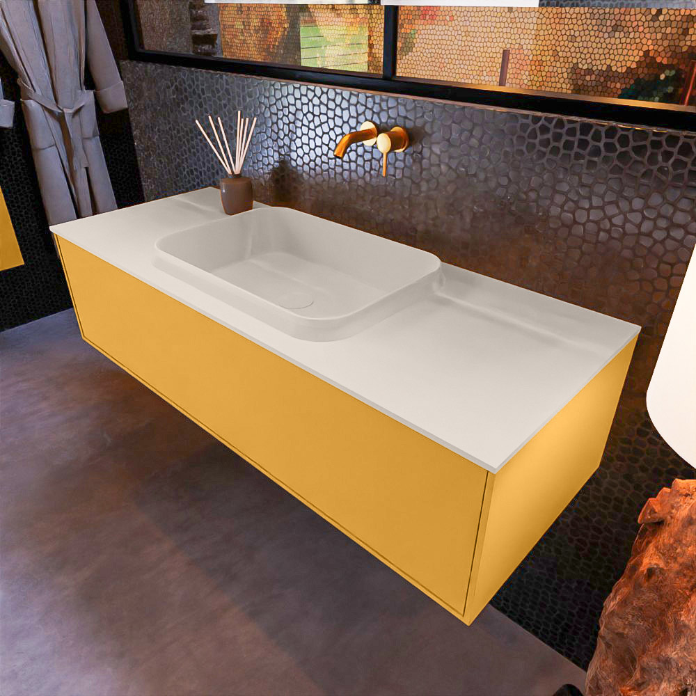 MONDIAZ ERIN 120cm mueble de baño color Ocher 1 cajón. Lavabo RIDGE Centro sin orificio color Linen. 1 MONDIAZ ERIN 120cm mueble de baño color Ocher 1 cajón. Lavabo RIDGE Centro sin orificio color Linen.