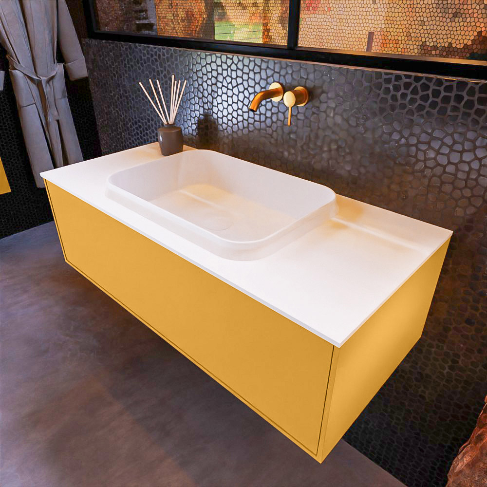 MONDIAZ ERIN 100cm mueble de baño color Ocher 1 cajón. Lavabo RIDGE Centro sin orificio color Talc. 1 MONDIAZ ERIN 100cm mueble de baño color Ocher 1 cajón. Lavabo RIDGE Centro sin orificio color Talc.