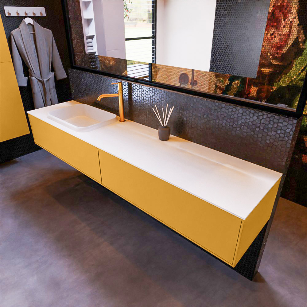 MONDIAZ ERIN 200cm mueble de baño color Ocher 2 cajones. Lavabo RIDGE Izquierda 1 orificio color Talc. 1 MONDIAZ ERIN 200cm mueble de baño color Ocher 2 cajones. Lavabo RIDGE Izquierda 1 orificio color Talc.