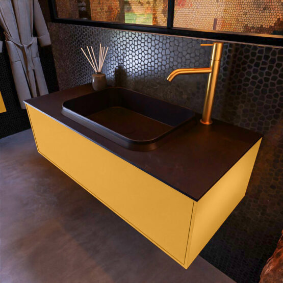 MONDIAZ ERIN 100cm mueble de baño color Ocher 1 cajón. Lavabo RIDGE Centro 1 orificio color Urban.