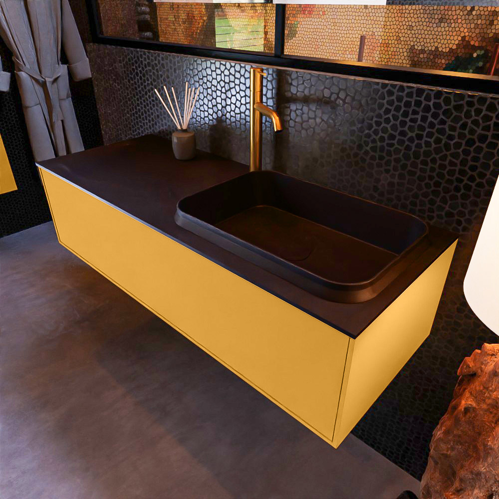 MONDIAZ ERIN 120cm mueble de baño color Ocher 1 cajón. Lavabo RIDGE Derecho 1 orificio color Urban. 1 MONDIAZ ERIN 120cm mueble de baño color Ocher 1 cajón. Lavabo RIDGE Derecho 1 orificio color Urban.