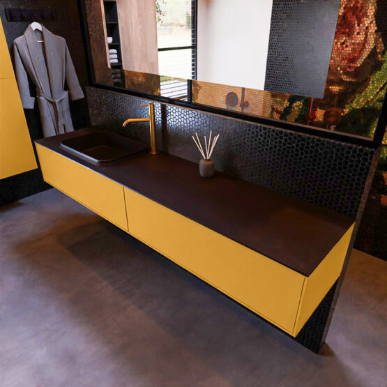 MONDIAZ ERIN 200cm mueble de baño color Ocher 2 cajones. Lavabo RIDGE Izquierda 1 orificio color Urban.