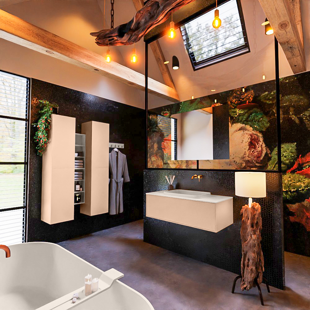 MONDIAZ ERIN 100cm mueble de baño color Rosee 1 cajón. Lavabo RIDGE Centro sin orificio color Linen. 1 MONDIAZ ERIN 100cm mueble de baño color Rosee 1 cajón. Lavabo RIDGE Centro sin orificio color Linen.