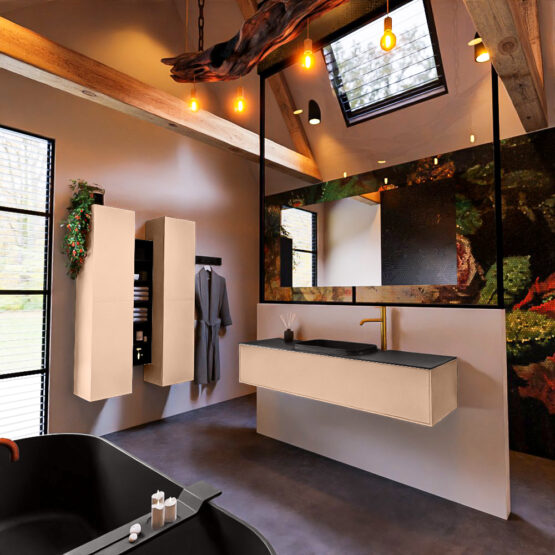 MONDIAZ ERIN 150cm mueble de baño color Rosee 1 cajón. Lavabo RIDGE Centro 1 orificio color Urban.