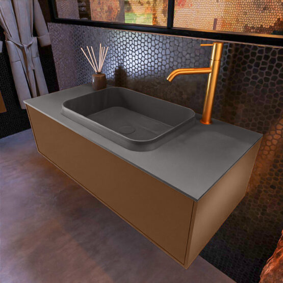 MONDIAZ ERIN 100cm mueble de baño color Rust 1 cajón. Lavabo RIDGE Centro 1 orificio color Dark Grey.