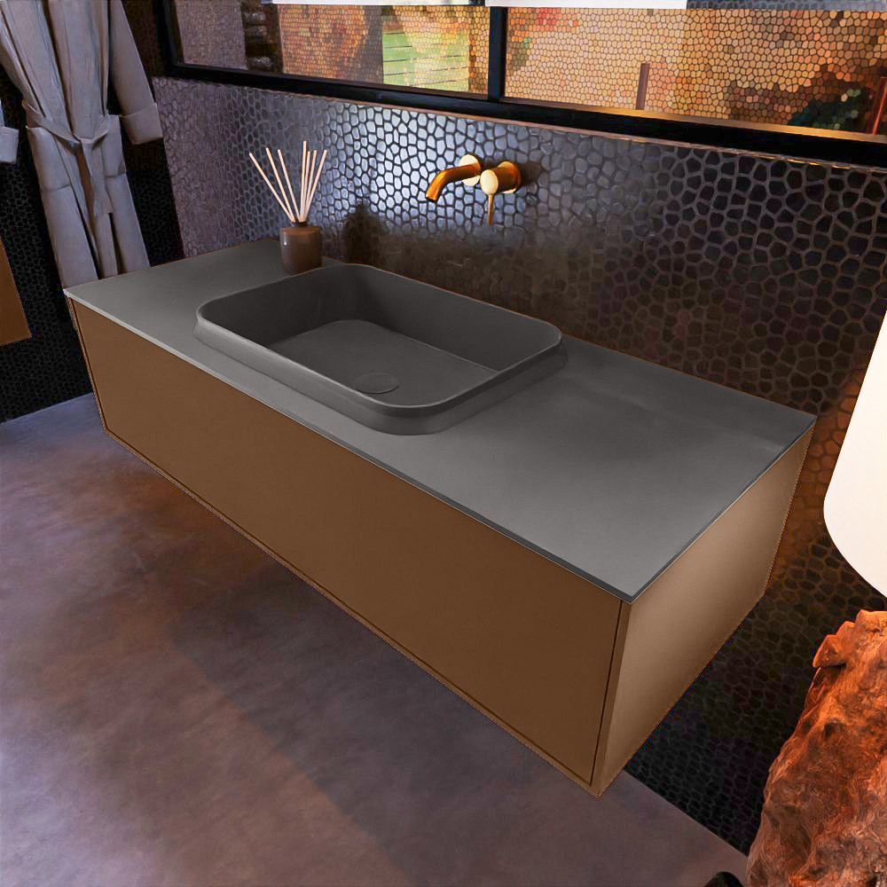 MONDIAZ ERIN 120cm mueble de baño color Rust 1 cajón. Lavabo RIDGE Centro sin orificio color Dark Grey. 1 MONDIAZ ERIN 120cm mueble de baño color Rust 1 cajón. Lavabo RIDGE Centro sin orificio color Dark Grey.