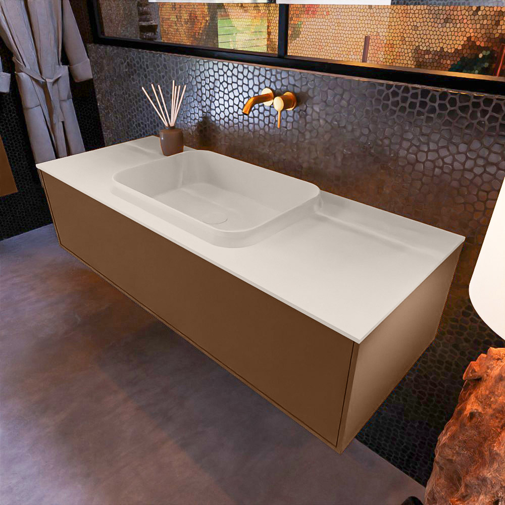 MONDIAZ ERIN 120cm mueble de baño color Rust 1 cajón. Lavabo RIDGE Centro sin orificio color Linen. 1 MONDIAZ ERIN 120cm mueble de baño color Rust 1 cajón. Lavabo RIDGE Centro sin orificio color Linen.