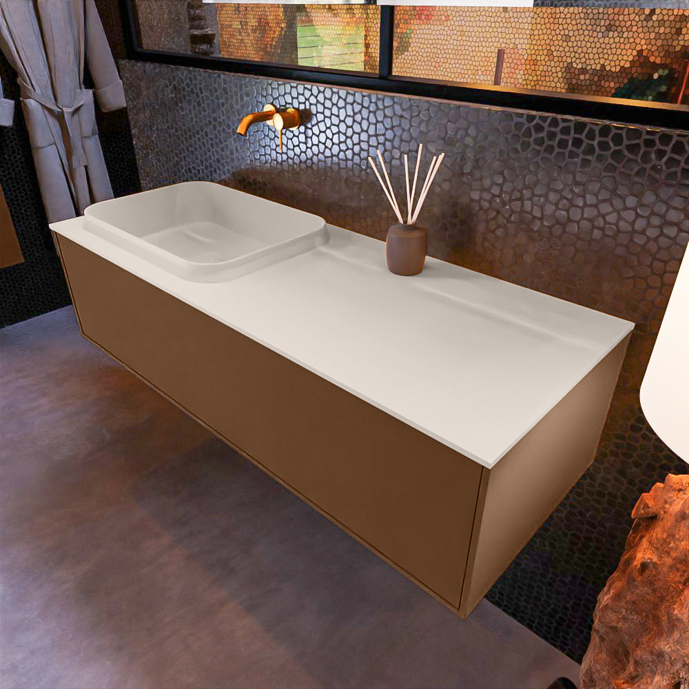 MONDIAZ ERIN 120cm mueble de baño color Rust 1 cajón. Lavabo RIDGE Izquierda sin orificio color Linen. 1 MONDIAZ ERIN 120cm mueble de baño color Rust 1 cajón. Lavabo RIDGE Izquierda sin orificio color Linen.