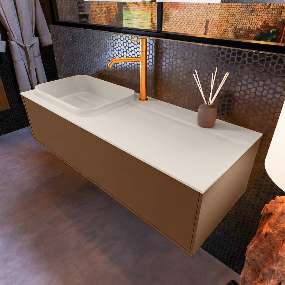 MONDIAZ ERIN 120cm mueble de baño color Rust 1 cajón. Lavabo RIDGE Izquierda 1 orificio color Linen. 1 MONDIAZ ERIN 120cm mueble de baño color Rust 1 cajón. Lavabo RIDGE Izquierda 1 orificio color Linen.