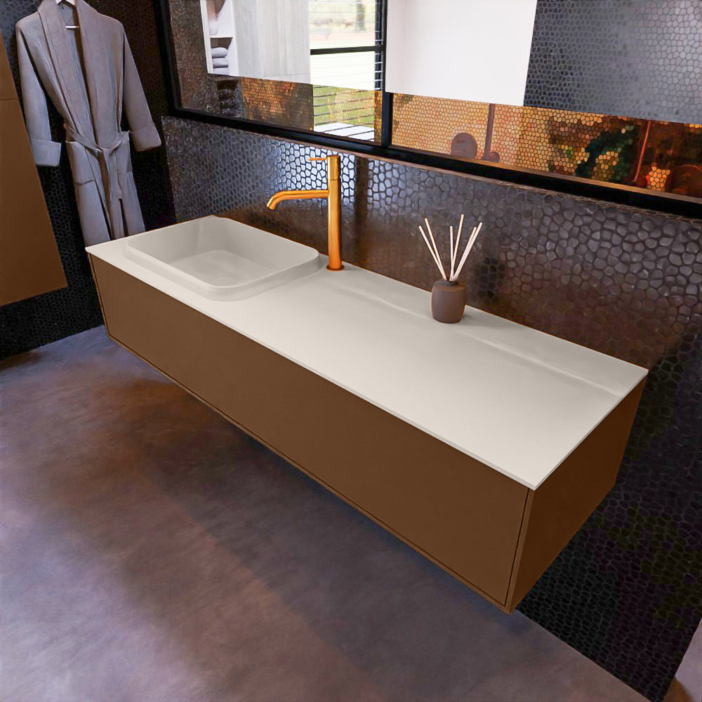MONDIAZ ERIN 150cm mueble de baño color Rust 1 cajón. Lavabo RIDGE Izquierda 1 orificio color Linen. 1 MONDIAZ ERIN 150cm mueble de baño color Rust 1 cajón. Lavabo RIDGE Izquierda 1 orificio color Linen.