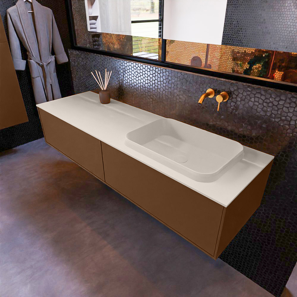MONDIAZ ERIN 150cm mueble de baño color Rust 2 cajones. Lavabo RIDGE Derecho sin orificio color Linen. 1 MONDIAZ ERIN 150cm mueble de baño color Rust 2 cajones. Lavabo RIDGE Derecho sin orificio color Linen.