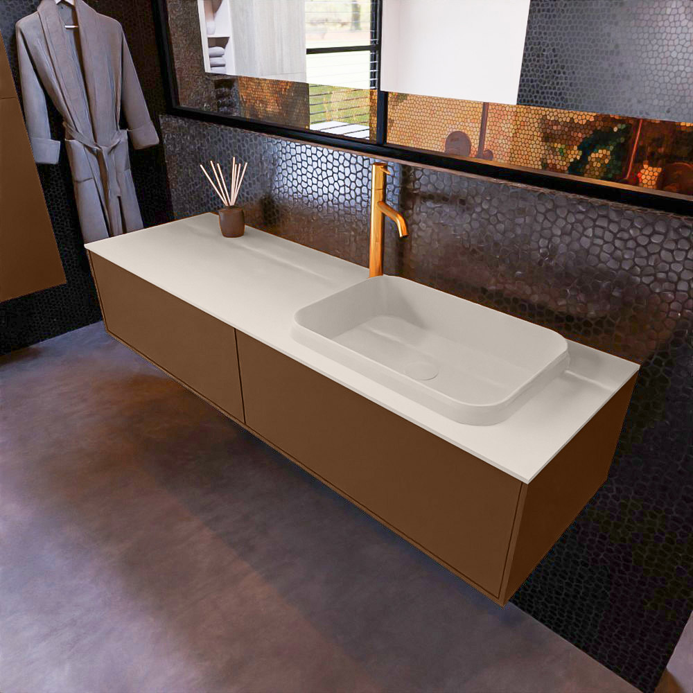 MONDIAZ ERIN 150cm mueble de baño color Rust 2 cajones. Lavabo RIDGE Derecho 1 orificio color Linen. 1 MONDIAZ ERIN 150cm mueble de baño color Rust 2 cajones. Lavabo RIDGE Derecho 1 orificio color Linen.