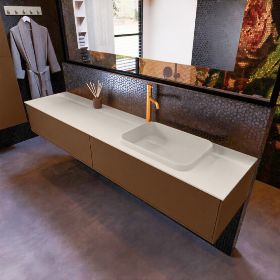 MONDIAZ ERIN 200cm mueble de baño color Rust 2 cajones. Lavabo RIDGE Derecho 1 orificio color Linen.
