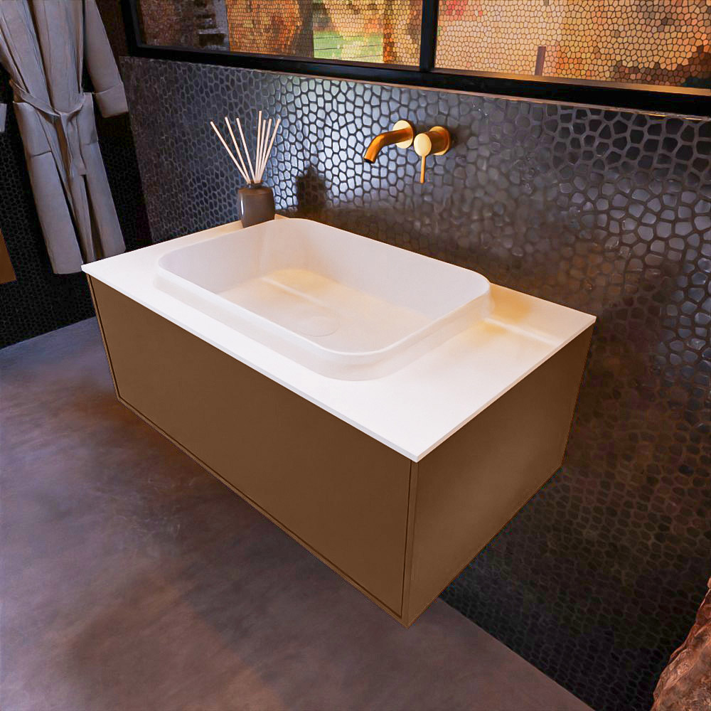 MONDIAZ ERIN 80cm mueble de baño color Rust 1 cajón. Lavabo RIDGE Centro sin orificio color Talc. 1 MONDIAZ ERIN 80cm mueble de baño color Rust 1 cajón. Lavabo RIDGE Centro sin orificio color Talc.