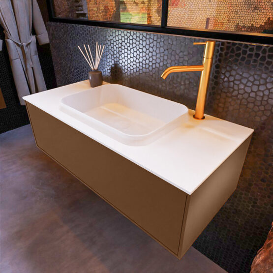 MONDIAZ ERIN 100cm mueble de baño color Rust 1 cajón. Lavabo RIDGE Centro 1 orificio color Talc.