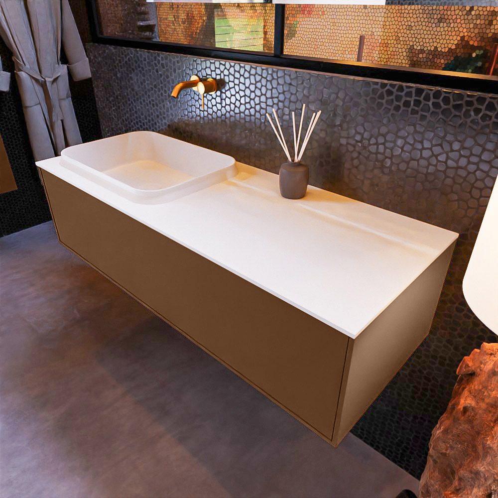 MONDIAZ ERIN 120cm mueble de baño color Rust 1 cajón. Lavabo RIDGE Izquierda sin orificio color Talc. 1 MONDIAZ ERIN 120cm mueble de baño color Rust 1 cajón. Lavabo RIDGE Izquierda sin orificio color Talc.