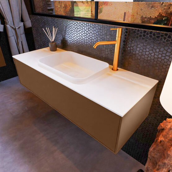MONDIAZ ERIN 120cm mueble de baño color Rust 1 cajón. Lavabo RIDGE Centro 1 orificio color Talc.