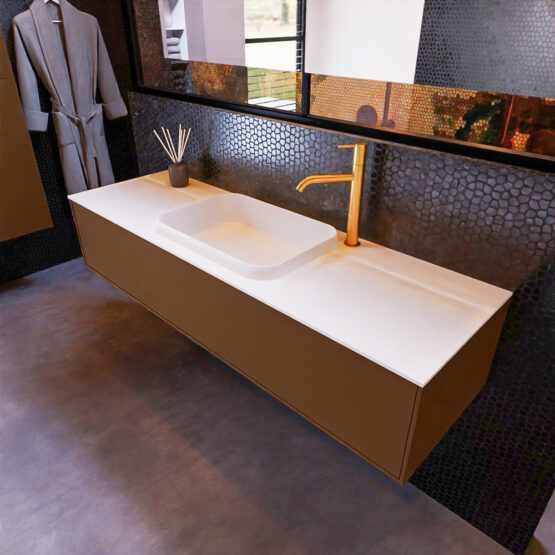 MONDIAZ ERIN 150cm mueble de baño color Rust 1 cajón. Lavabo RIDGE Centro 1 orificio color Talc.