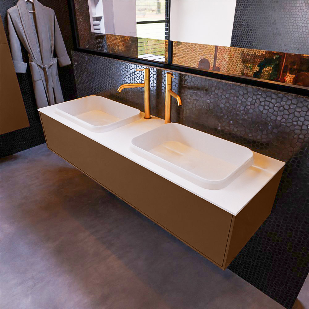 MONDIAZ ERIN 150cm mueble de baño color Rust 1 cajón. Lavabo RIDGE Doble 2 orificios color Talc. 1 MONDIAZ ERIN 150cm mueble de baño color Rust 1 cajón. Lavabo RIDGE Doble 2 orificios color Talc.