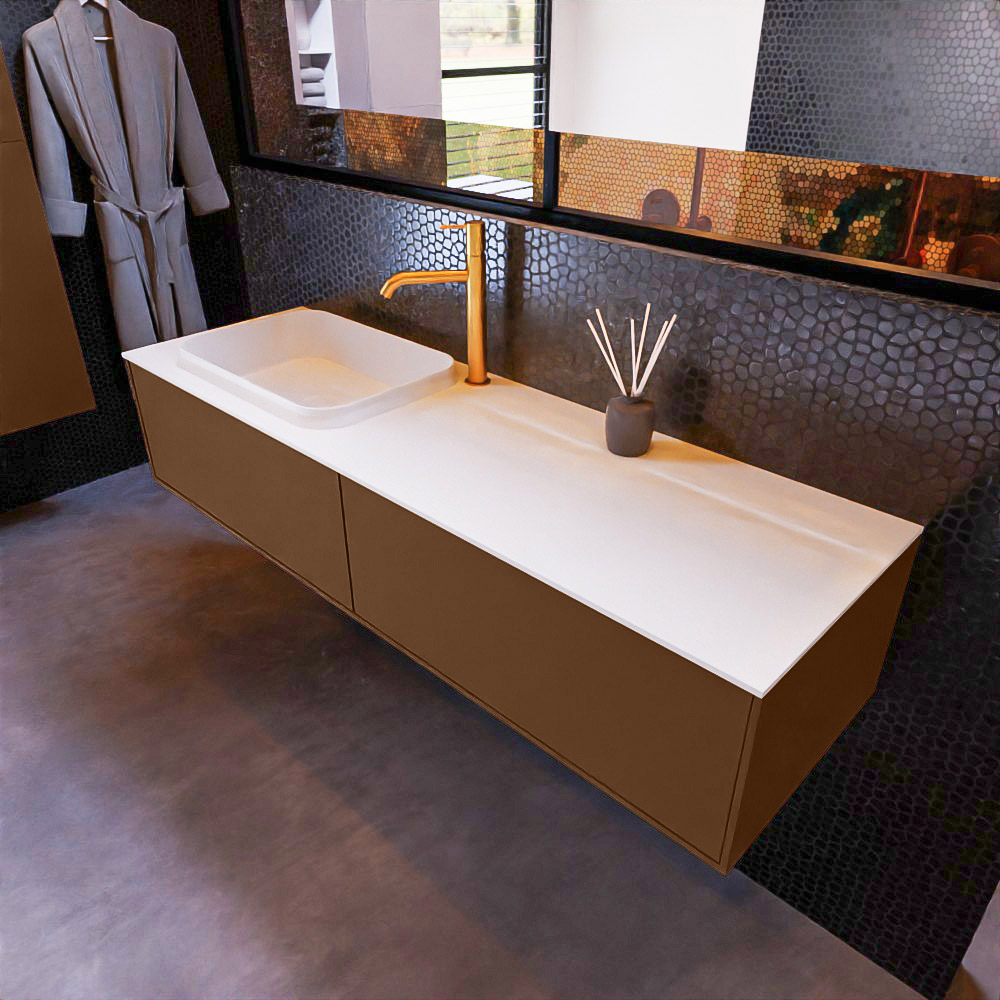 MONDIAZ ERIN 150cm mueble de baño color Rust 2 cajones. Lavabo RIDGE Izquierda 1 orificio color Talc. 1 MONDIAZ ERIN 150cm mueble de baño color Rust 2 cajones. Lavabo RIDGE Izquierda 1 orificio color Talc.