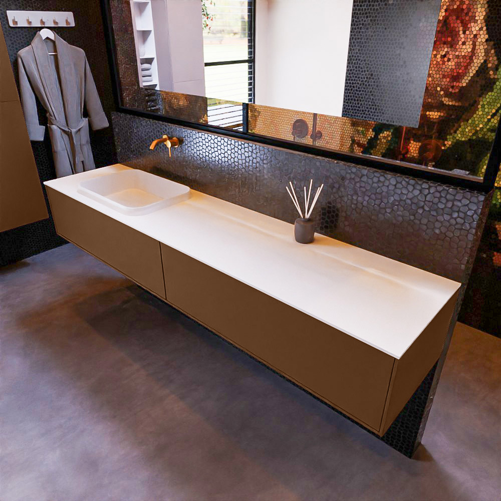 MONDIAZ ERIN 200cm mueble de baño color Rust 2 cajones. Lavabo RIDGE Izquierda sin orificio color Talc. 1 MONDIAZ ERIN 200cm mueble de baño color Rust 2 cajones. Lavabo RIDGE Izquierda sin orificio color Talc.
