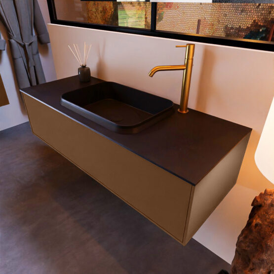 MONDIAZ ERIN 120cm mueble de baño color Rust 1 cajón. Lavabo RIDGE Centro 1 orificio color Urban.