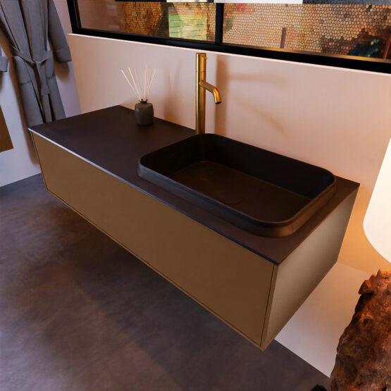 MONDIAZ ERIN 120cm mueble de baño color Rust 1 cajón. Lavabo RIDGE Derecho 1 orificio color Urban.