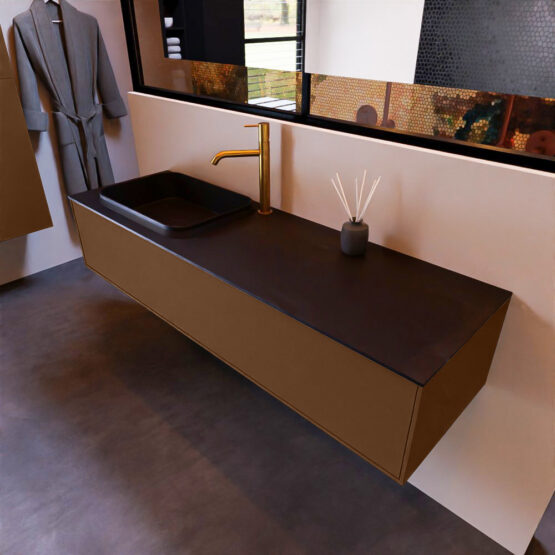 MONDIAZ ERIN 150cm mueble de baño color Rust 1 cajón. Lavabo RIDGE Izquierda 1 orificio color Urban.