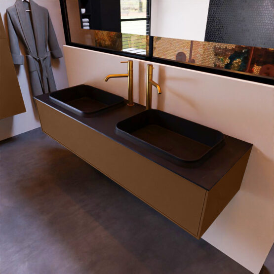 MONDIAZ ERIN 150cm mueble de baño color Rust 1 cajón. Lavabo RIDGE Doble 2 orificios color Urban.