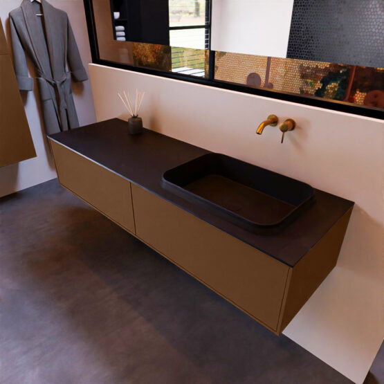 MONDIAZ ERIN 150cm mueble de baño color Rust 2 cajones. Lavabo RIDGE Derecho sin orificio color Urban.