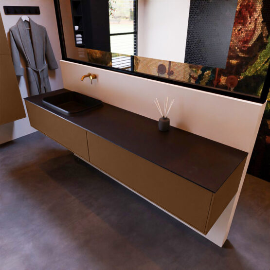 MONDIAZ ERIN 200cm mueble de baño color Rust 2 cajones. Lavabo RIDGE Izquierda sin orificio color Urban.