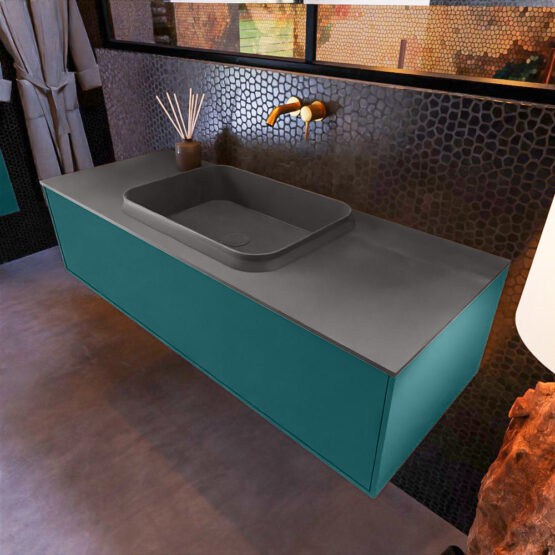 MONDIAZ ERIN 120cm mueble de baño color Smag 1 cajón. Lavabo RIDGE Centro sin orificio color Dark Grey.