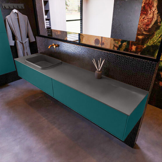 MONDIAZ ERIN 200cm mueble de baño color Smag 2 cajones. Lavabo RIDGE Izquierda sin orificio color Dark Grey.