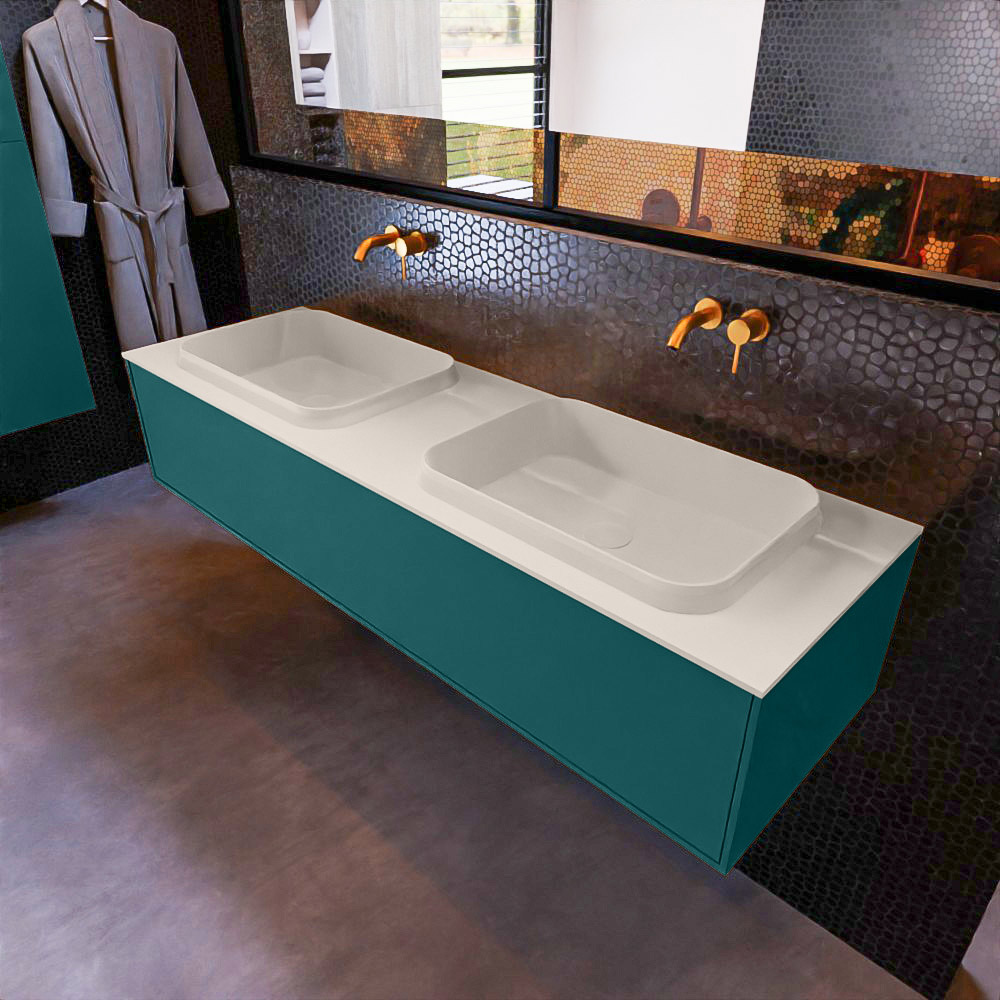 MONDIAZ ERIN 150cm mueble de baño color Smag 1 cajón. Lavabo RIDGE Doble sin orificio color Linen. 1 MONDIAZ ERIN 150cm mueble de baño color Smag 1 cajón. Lavabo RIDGE Doble sin orificio color Linen.