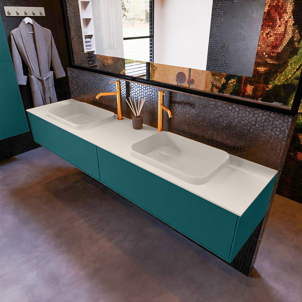 MONDIAZ ERIN 200cm mueble de baño color Smag 2 cajones. Lavabo RIDGE Doble 2 orificios color Linen. 1 MONDIAZ ERIN 200cm mueble de baño color Smag 2 cajones. Lavabo RIDGE Doble 2 orificios color Linen.