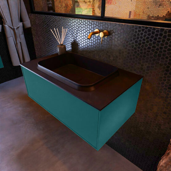 MONDIAZ ERIN 80cm mueble de baño color Smag 1 cajón. Lavabo RIDGE Centro sin orificio color Urban.
