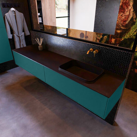 MONDIAZ ERIN 200cm mueble de baño color Smag 2 cajones. Lavabo RIDGE Derecho sin orificio color Urban.