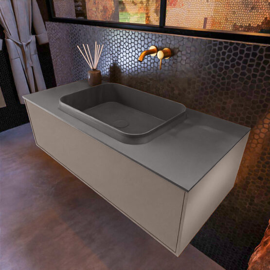 MONDIAZ ERIN 100cm mueble de baño color Smoke 1 cajón. Lavabo RIDGE Centro sin orificio color Dark Grey.