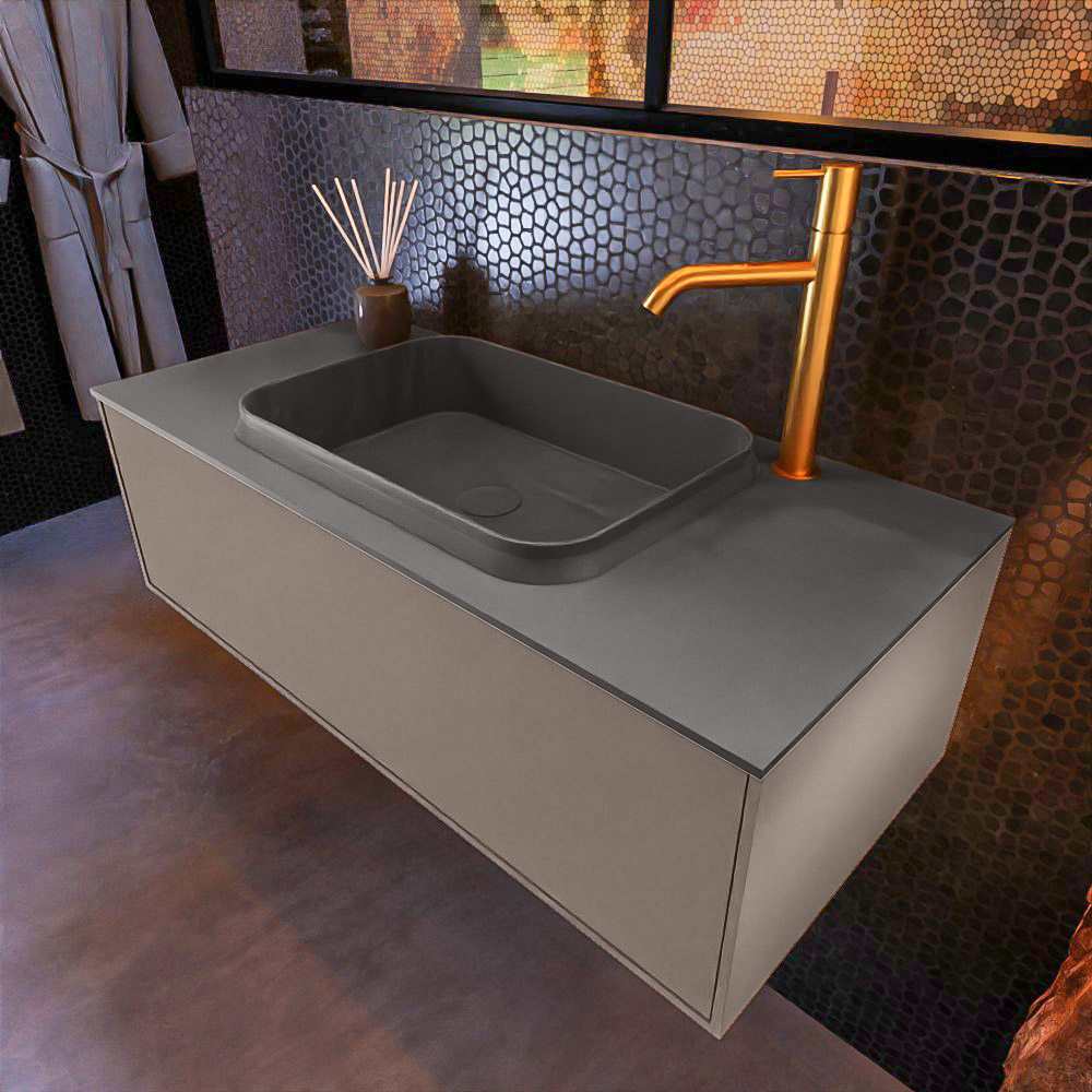 MONDIAZ ERIN 100cm mueble de baño color Smoke 1 cajón. Lavabo RIDGE Centro 1 orificio color Dark Grey. 1 MONDIAZ ERIN 100cm mueble de baño color Smoke 1 cajón. Lavabo RIDGE Centro 1 orificio color Dark Grey.
