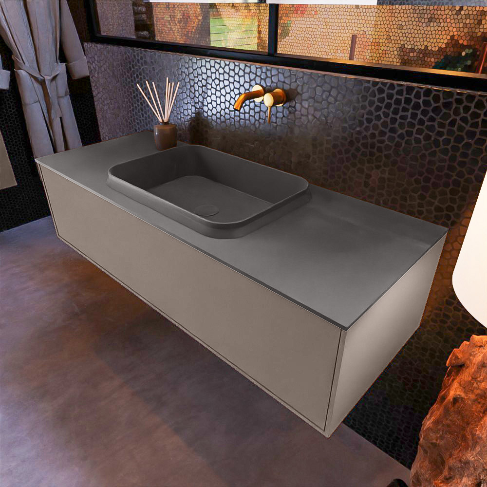 MONDIAZ ERIN 120cm mueble de baño color Smoke 1 cajón. Lavabo RIDGE Centro sin orificio color Dark Grey. 1 MONDIAZ ERIN 120cm mueble de baño color Smoke 1 cajón. Lavabo RIDGE Centro sin orificio color Dark Grey.