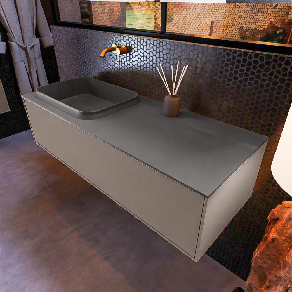 MONDIAZ ERIN 120cm mueble de baño color Smoke 1 cajón. Lavabo RIDGE Izquierda sin orificio color Dark Grey. 1 MONDIAZ ERIN 120cm mueble de baño color Smoke 1 cajón. Lavabo RIDGE Izquierda sin orificio color Dark Grey.