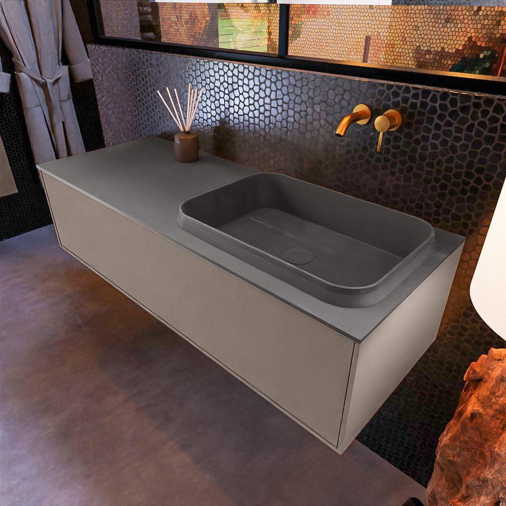 MONDIAZ ERIN 120cm mueble de baño color Smoke 1 cajón. Lavabo RIDGE Derecho sin orificio color Dark Grey. 1 MONDIAZ ERIN 120cm mueble de baño color Smoke 1 cajón. Lavabo RIDGE Derecho sin orificio color Dark Grey.