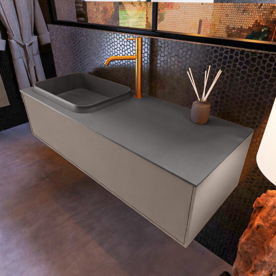 MONDIAZ ERIN 120cm mueble de baño color Smoke 1 cajón. Lavabo RIDGE Izquierda 1 orificio color Dark Grey.