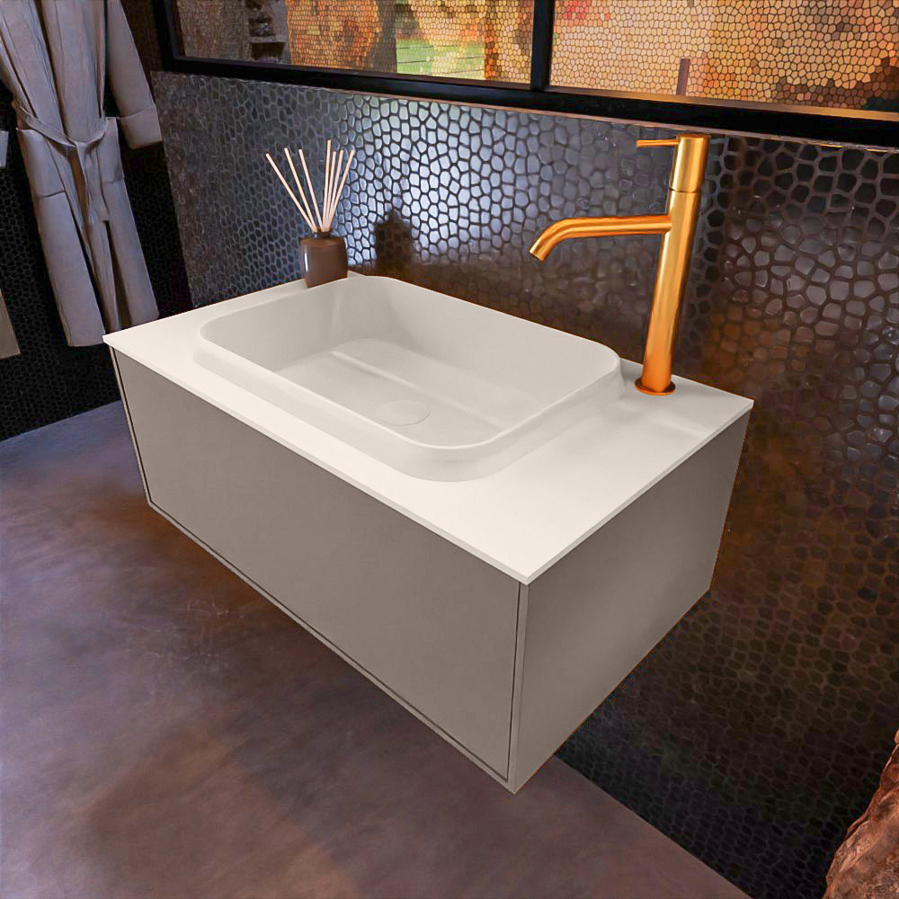 MONDIAZ ERIN 80cm mueble de baño color Smoke 1 cajón. Lavabo RIDGE Centro 1 orificio color Linen. 1 MONDIAZ ERIN 80cm mueble de baño color Smoke 1 cajón. Lavabo RIDGE Centro 1 orificio color Linen.