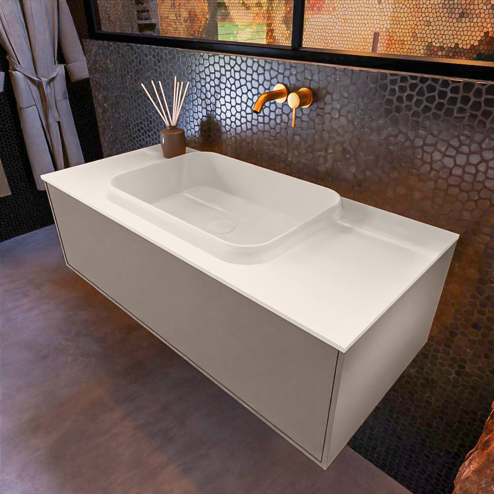 MONDIAZ ERIN 100cm mueble de baño color Smoke 1 cajón. Lavabo RIDGE Centro sin orificio color Linen. 1 MONDIAZ ERIN 100cm mueble de baño color Smoke 1 cajón. Lavabo RIDGE Centro sin orificio color Linen.