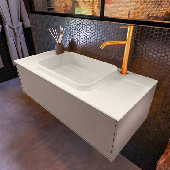 MONDIAZ ERIN 100cm mueble de baño color Smoke 1 cajón. Lavabo RIDGE Centro 1 orificio color Linen.
