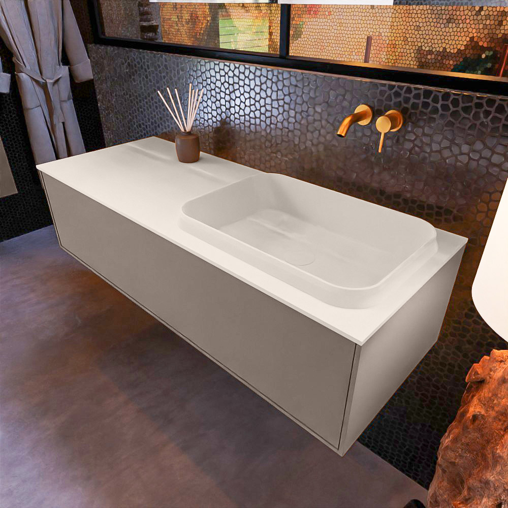 MONDIAZ ERIN 120cm mueble de baño color Smoke 1 cajón. Lavabo RIDGE Derecho sin orificio color Linen. 1 MONDIAZ ERIN 120cm mueble de baño color Smoke 1 cajón. Lavabo RIDGE Derecho sin orificio color Linen.
