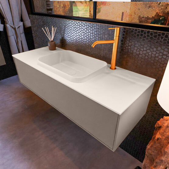 MONDIAZ ERIN 120cm mueble de baño color Smoke 1 cajón. Lavabo RIDGE Centro 1 orificio color Linen.