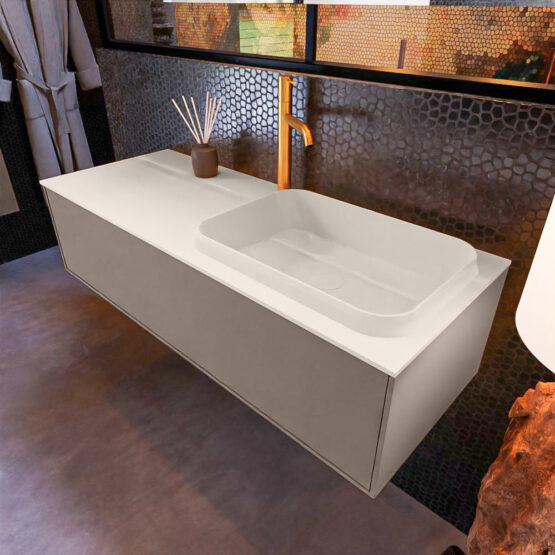 MONDIAZ ERIN 120cm mueble de baño color Smoke 1 cajón. Lavabo RIDGE Derecho 1 orificio color Linen.